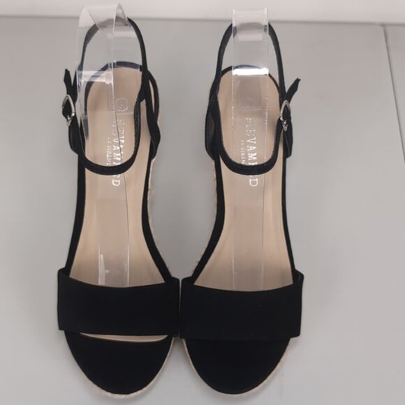 Revamped Faux Suede Espadrille Wedge Sandals High Heels Womens Size 7 Black - Picture 2 of 10